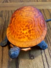 VTG Turtle Lamp with Amber Tiffany Style Glass, Brass Base Tortoise Night Light