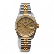 Rolex Lady Datejust 26MM 18K Yellow Gold Steel Champagne Linen Dial Watch 69173