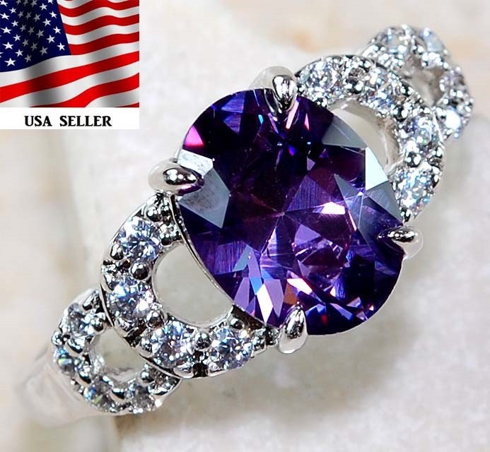2CT  Amethyst 925 Solid Sterling Silver Ring Jewelry Sz 7 L1-8