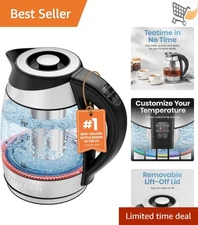 Electric Glass Kettle 1.8L with Temp Control 5 Presets LED Tea Infuser Boil