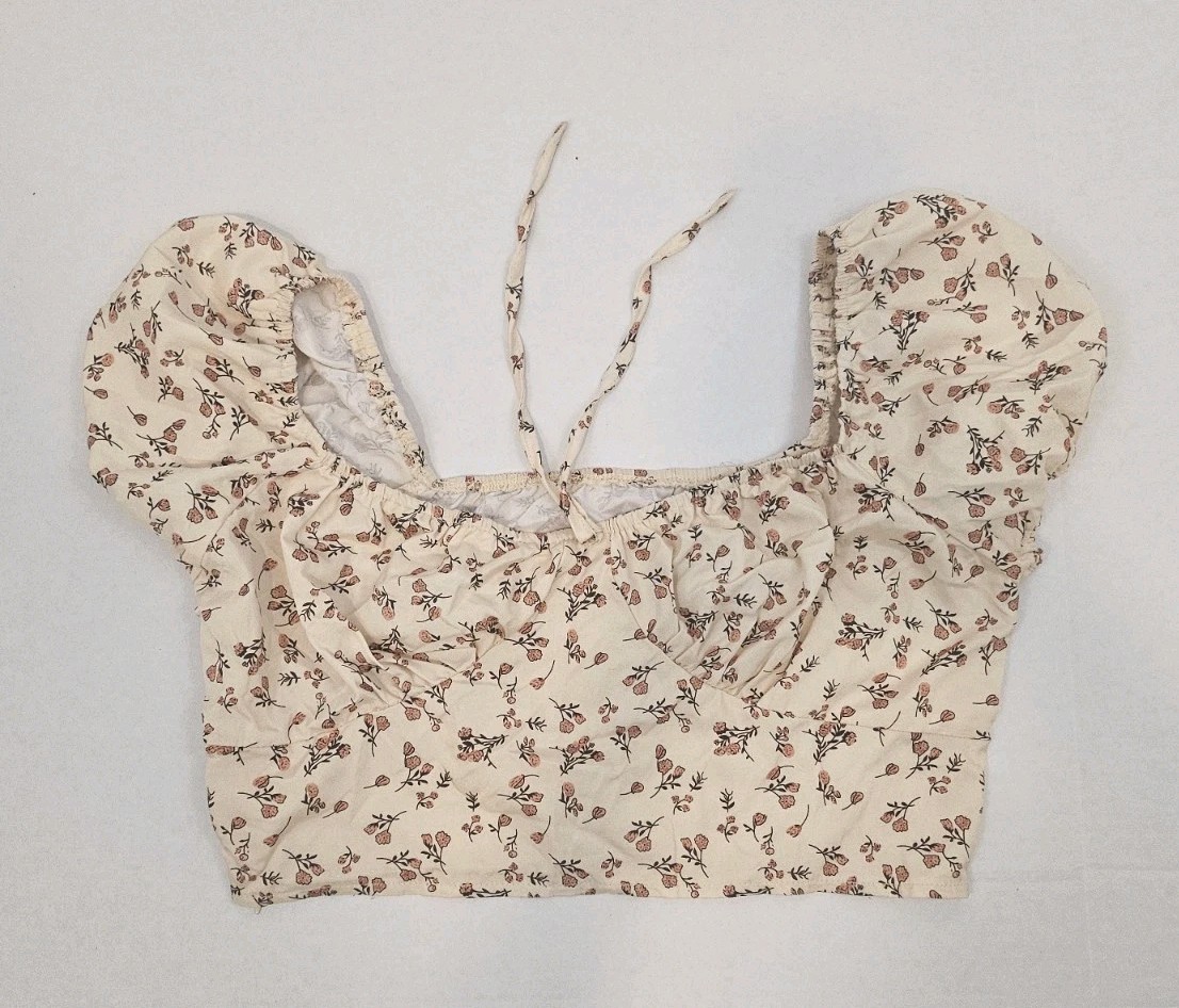 Crop Top Blouse Yellow Floral Pre-owned  Size Medium