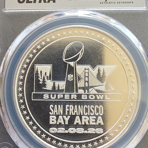 2026 NFL Super Bowl LX Silvered Copper Coin PCGS GEM PL Jason Sehorn SF Bay - Picture 4 of 4