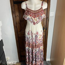 Monsoon White Red Paisley Ruffle Sleeveless Flare Maxi Dress UK 10