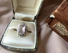 Signed Sterling Silver & Marcasite Art Deco Emerald Cut Lavender Stone Ring VTG