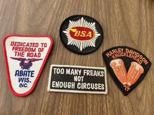 Lot of 4 Vintage 1970s Sew On Patches Biker BSA Harley-Davidson Motorcycle