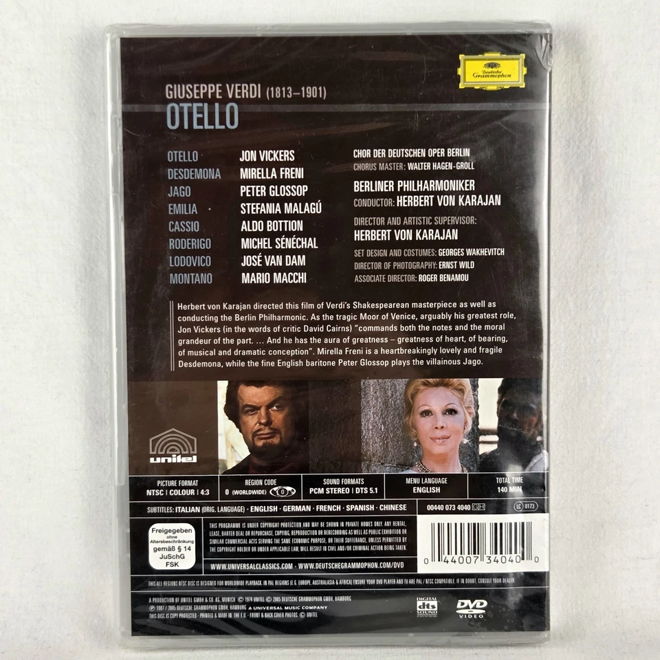 OTELLO Verdi DVD NEW Sealed Reg 0 NTSC Herbert von Karajan Jon Vickers Othello - Image 2 of 4