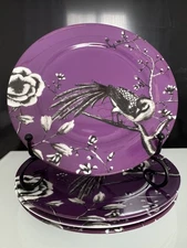 Portobello by Inspire Purple Bird Plates – Fine Bone China – 8.5” – Set of 4