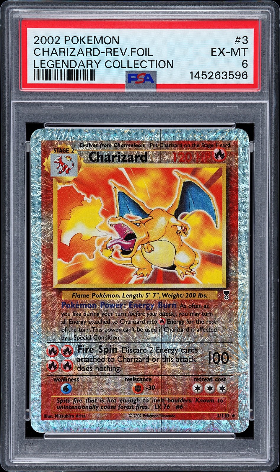 2002 POKEMON LEGEND COLL #3 CHARIZARD-REVERSE FOIL PSA 6