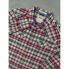 Levi's Mens Sz M Slim Fit Plaid Western Shirt Red Blue Pearl Snap Cotton Casual