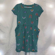 Cat  Jack Girls 6T Green Rainbow Knit Fit  Flare Dress Pockets Cap Sleeve