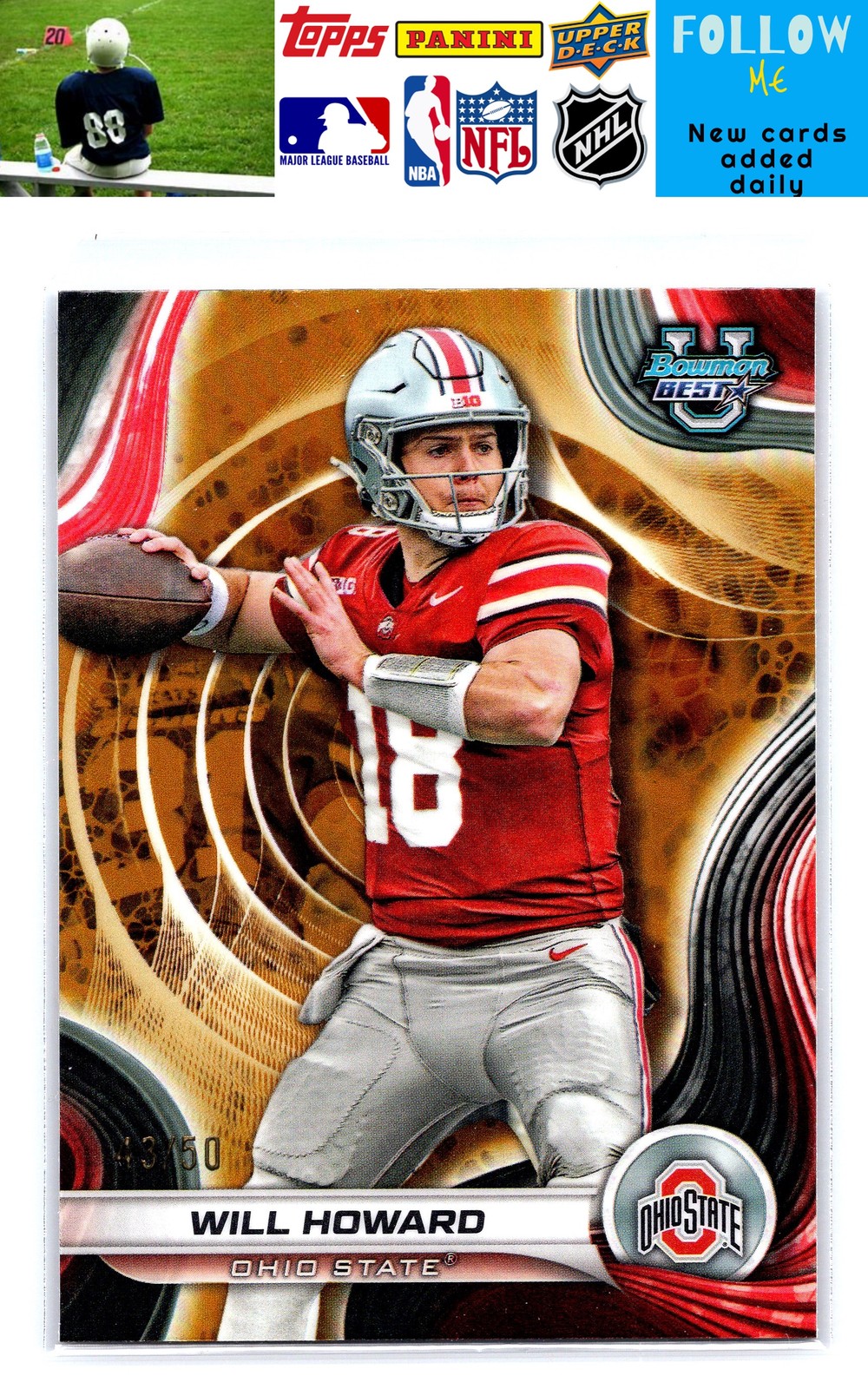 2024 Bowman University Best #68 Will Howard Gold Refractor #/50