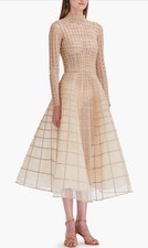 NEW Oscar de la Renta Crystal Lattice Long Sleeve Cocktail Dress Retail $10,990