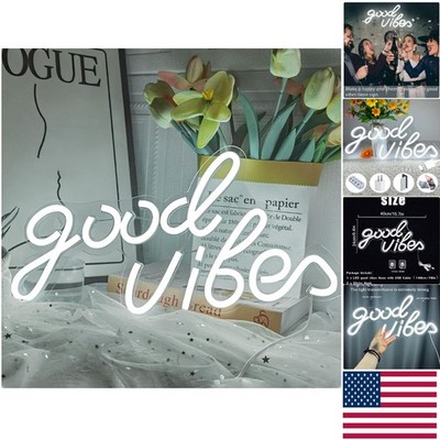 USB-Powered Good Vibes Neon Sign - Aesthetic LED Wall Decor for Your Space