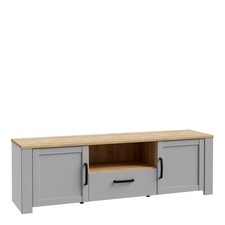 Image of 2 Door 1 Drawer TV Unit - Choice Of Finishes, Oak-Effect Top, Soft Close