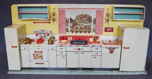 CIRCA 1950'S LOUIS MARX TIN LITHO MODERN KITCHEN PRETTY MAID PLAY SET W ORIG BOX