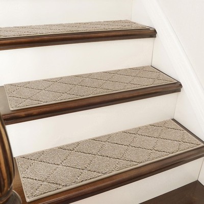 4 PCS Beige Edging Stair Treads For Wooden Steps 28x9 Inch NonSlip Runner