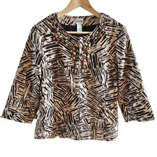 Chico's Jungle Fusion Jeweliete Cairo Jacket Brown Women's Size 1 Medium