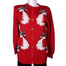 Vintage Red Carducci Sweater With Floral Embroidery  Angora Blend Button-Up Siz