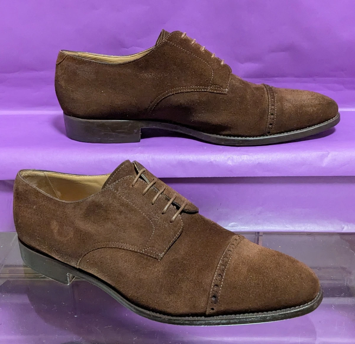 Romano Martegani Derby Mens 10 Brown 8816 Pebbled Leather Suede Split Toe Italy Romano Martegani Cap Toe Oxford (Brown) – Franco main image 3