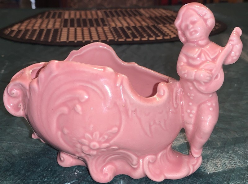 Vintage Mid Century Ceramic Little Boy Planter - Celadon Pink 6x3.5"