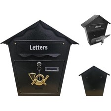 Post Box Letter Mail Wall Mounted Metal Black Gold Lockable Outdoor With Keys