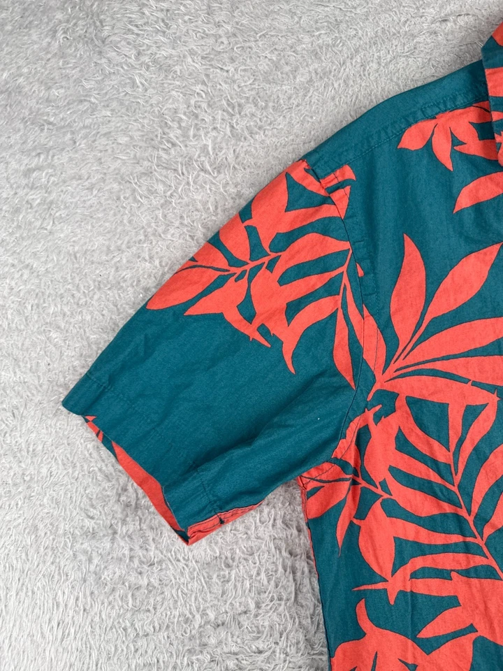 Camisa Antigua Azul Marino Hombre Pequeña Azul Rojo Floral Hawaiana 100% Algodón Abotonada Foto 3 de 4