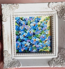 Original Impasto  Acrylic PAINTING " Forget-Me-Not"   by Olga Diduh Framed