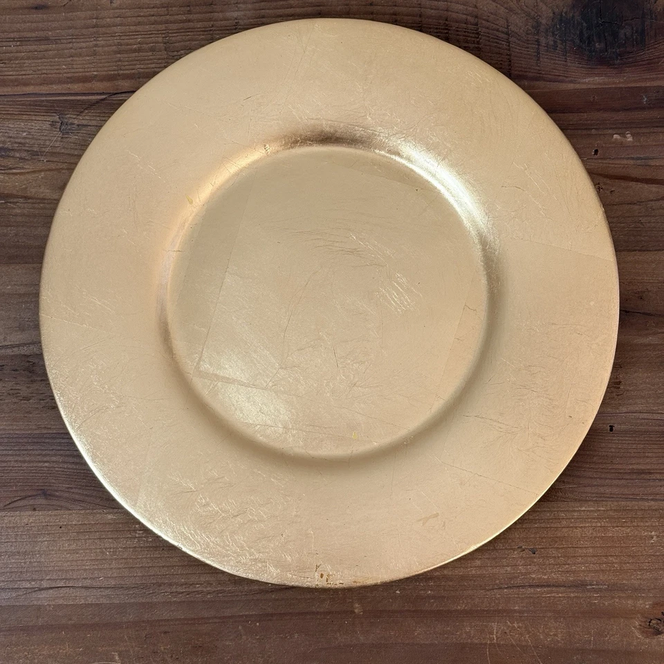 Pier 1 Imports 13" Gold Leaf Ceramic Charger Plates Set of 4 Holiday Dining - Image 2 of 4