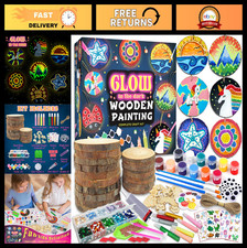 Kids Wooden Painting Kit - Glow in the Dark Arts  Crafts Gift for Ages 5-12 - C
