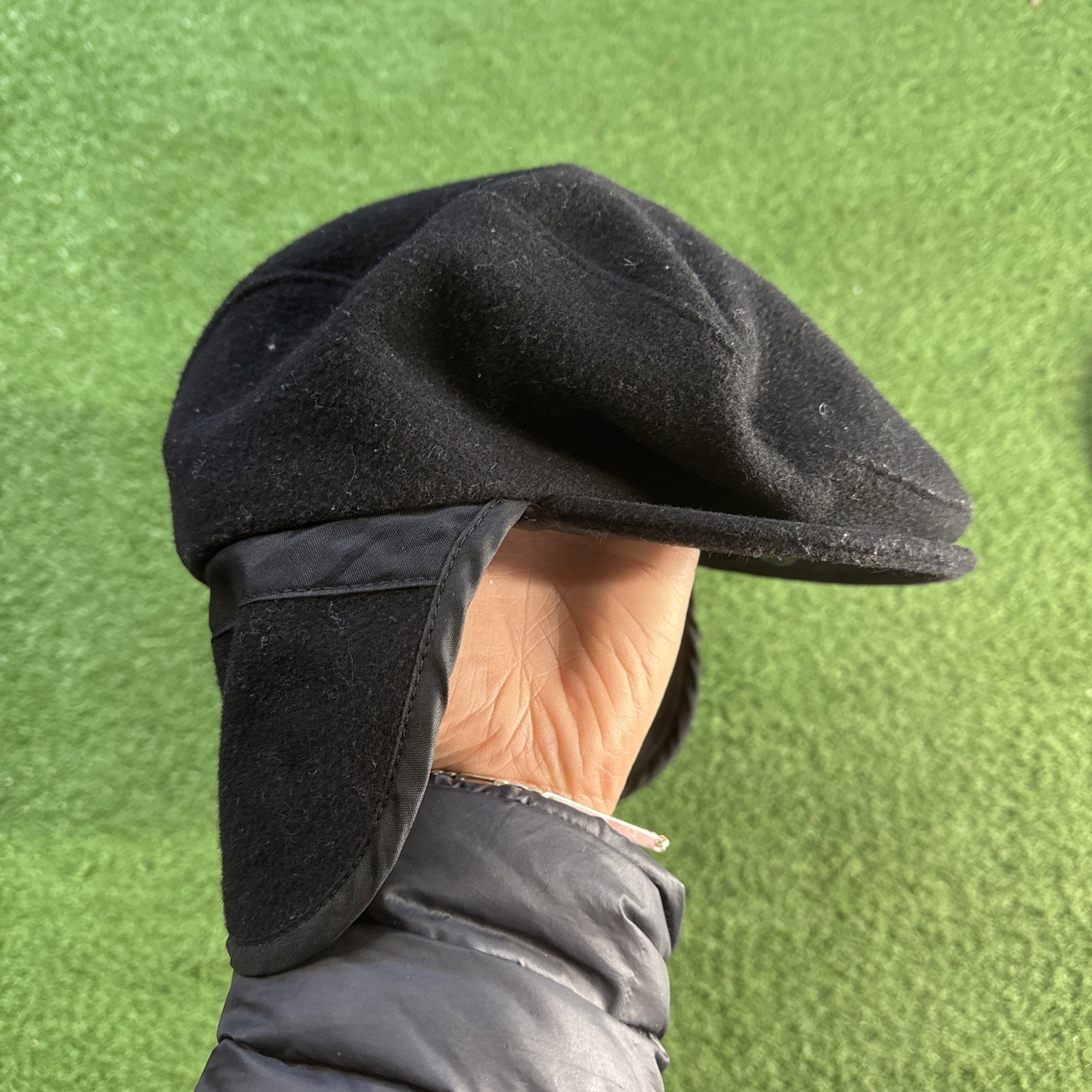 Vintage Pendleton Newsboy Cap Solid Black Wool Si… - image 1