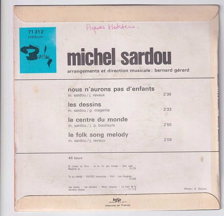 Michel SARDOU * Nous n'aurons pas d'enfants * EP 1968 * - Photo 2/4