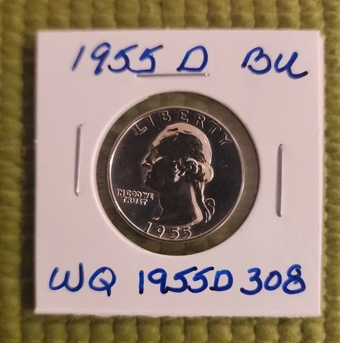 1955 D WASHINGTON QUARTER, BU, NO RESERVE, WILL COMBO SHIP