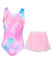 Girls Gymnastics Leotards Sleeveless Tumble Outfit with 6-7 Years Pink Tie Dye