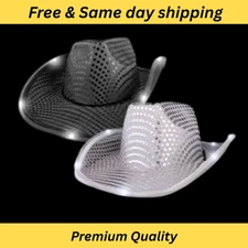 LED Light Up Flashing Sequin Cowboy Hat – Party, Rave, Festival, Costume Cowgirl