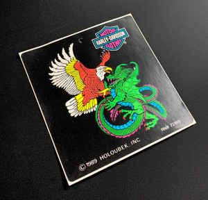 RARE HARLEY DAVIDSON VINTAGE sticker decal eagle wings dragon emblem neon 1989