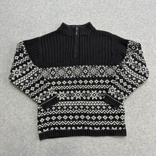 Lands' End Sweater Boys S 8 Gray White Fair Isle Knit Quarter Zip Long Sleeves