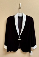 NWT Alex Evenings Black Velvet & White Satin 3-Piece Pantsuit--Plus Size 2X