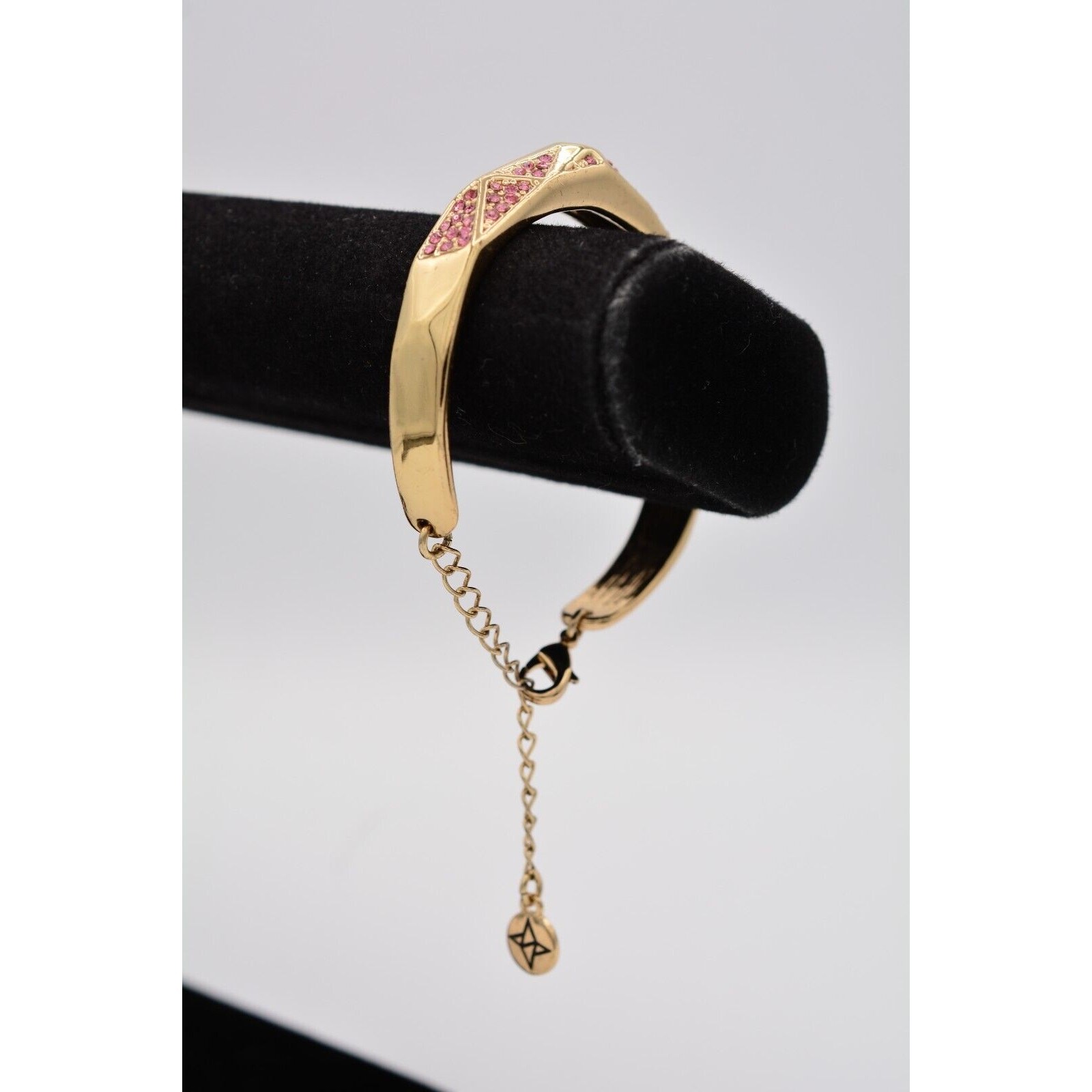 Statement Bangle Bracelet Pave Pink Rhinestone Cr… - image 4