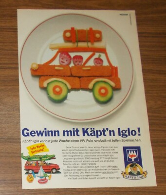 Seltene Werbung KÄPT'N IGLO Fischstäbchen Auto Figur - VW Polo Promo 1989