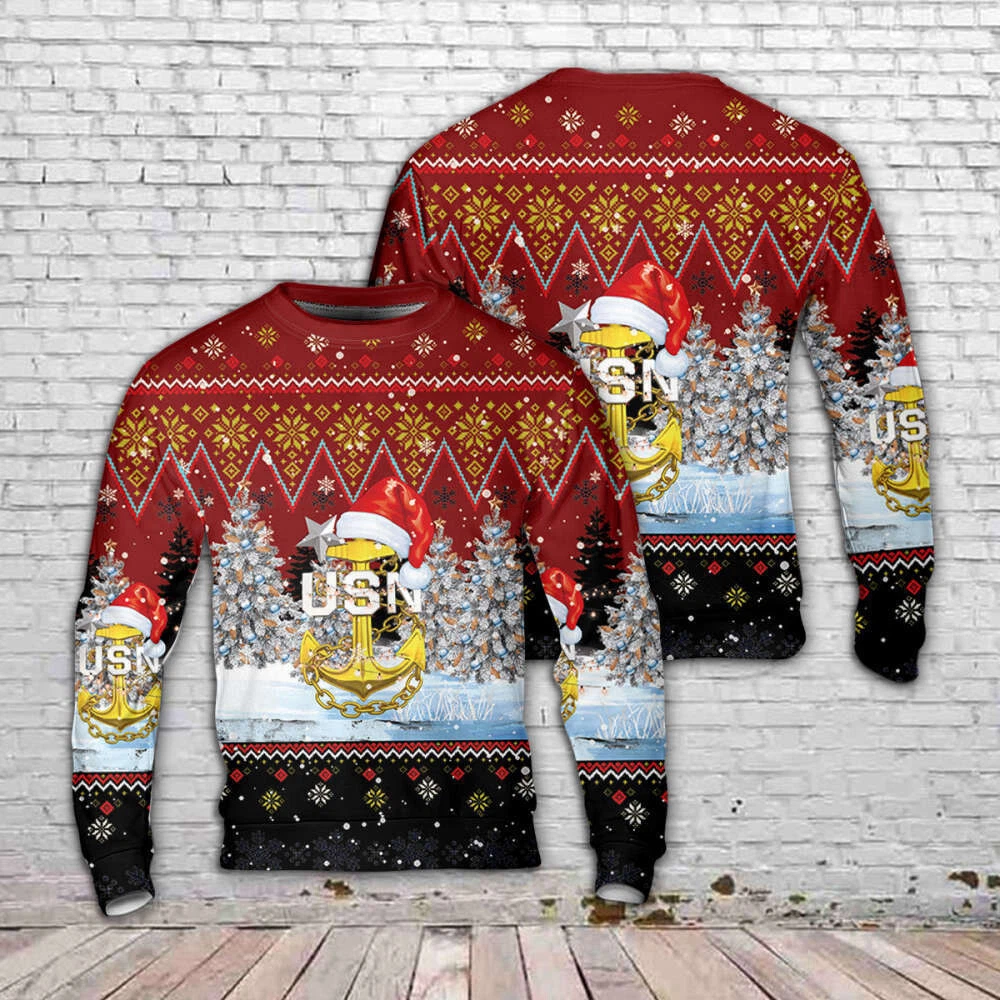 US Navy Master Chief Anchor Ugly Christmas Sweater Military Christmas Gift  Dad