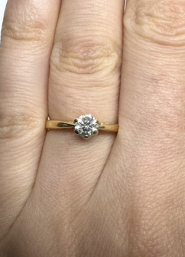 18ct Gold Diamond Ring 18K Yellow Gold 0.33ct Diamond Engagement Ring Vintage - Picture 10 of 24