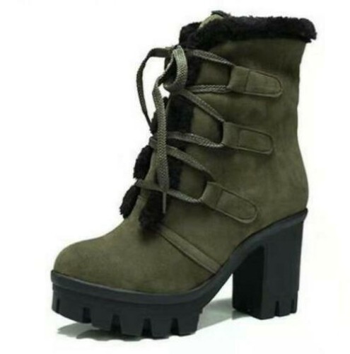 Women's Snow Ankle Boots Lace Up Shoes Platform Round Toe Chunky Heels Fashion - Bild 14 von 16