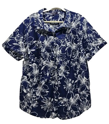 Romans Top Shirt Women's Plus Size 30W Blue Floral Casual