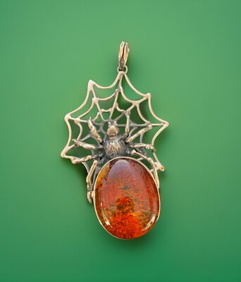 925 Spinne Anhänger Baltischer Bernstein Halskette Spinnennetz Schmuck Sterling Spiderman
