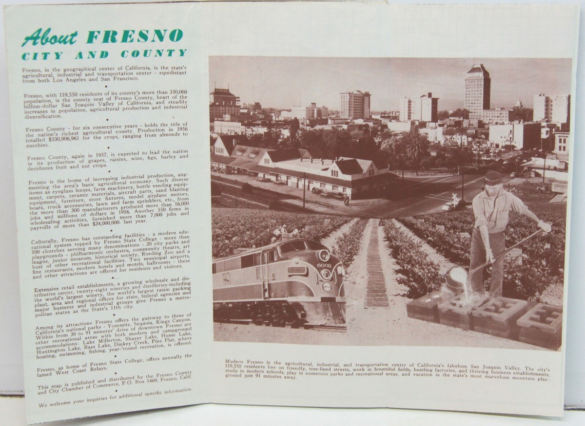City of Fresno &amp; Fresno County Map c1957 by Fresno County Chamber 