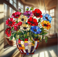 SUNCATCHER- Poppy Flower Hanging Basket Acryl...