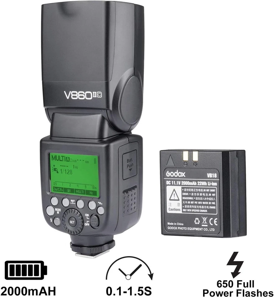 Godox V860II-C Flash TTL HSS 1/8000s Pour Canon, Batterie Rechargeable NO STAND - Photo 4/4