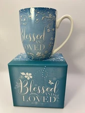 Faithfully Yours Blessed and Loved Coffee/Tea Mug With Box Blue And White