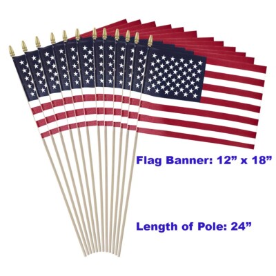 12pc 12''x18'' American Flag - 24'' Pole Flag Spearhead Flags Handheld Flags USA