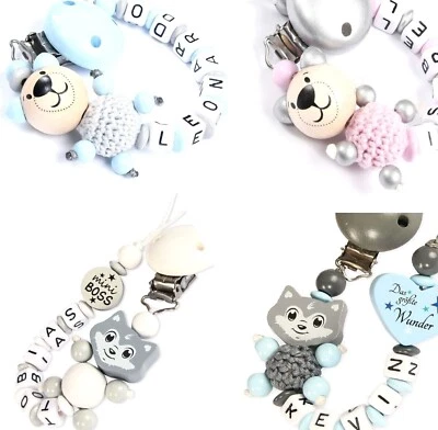 NELINO SCHNULLERKETTE MIT NAMEN Schnullerkette mit Namen Nuckelkette personalisiert Baby♥Geburt♥Taufe♥Geschenk
